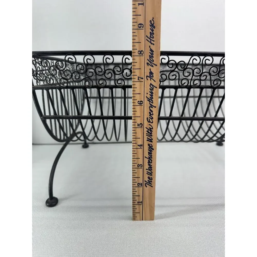 VTG Black Wrought Iron Dish Drying Rack French Country Farmhouse Counter Basket